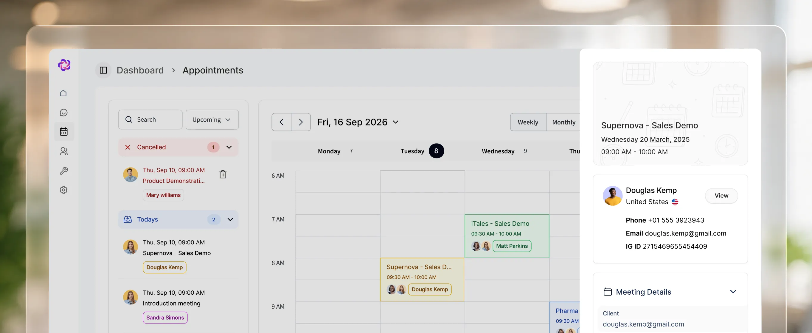An appointment being booked inside a customer conversation in Fellix