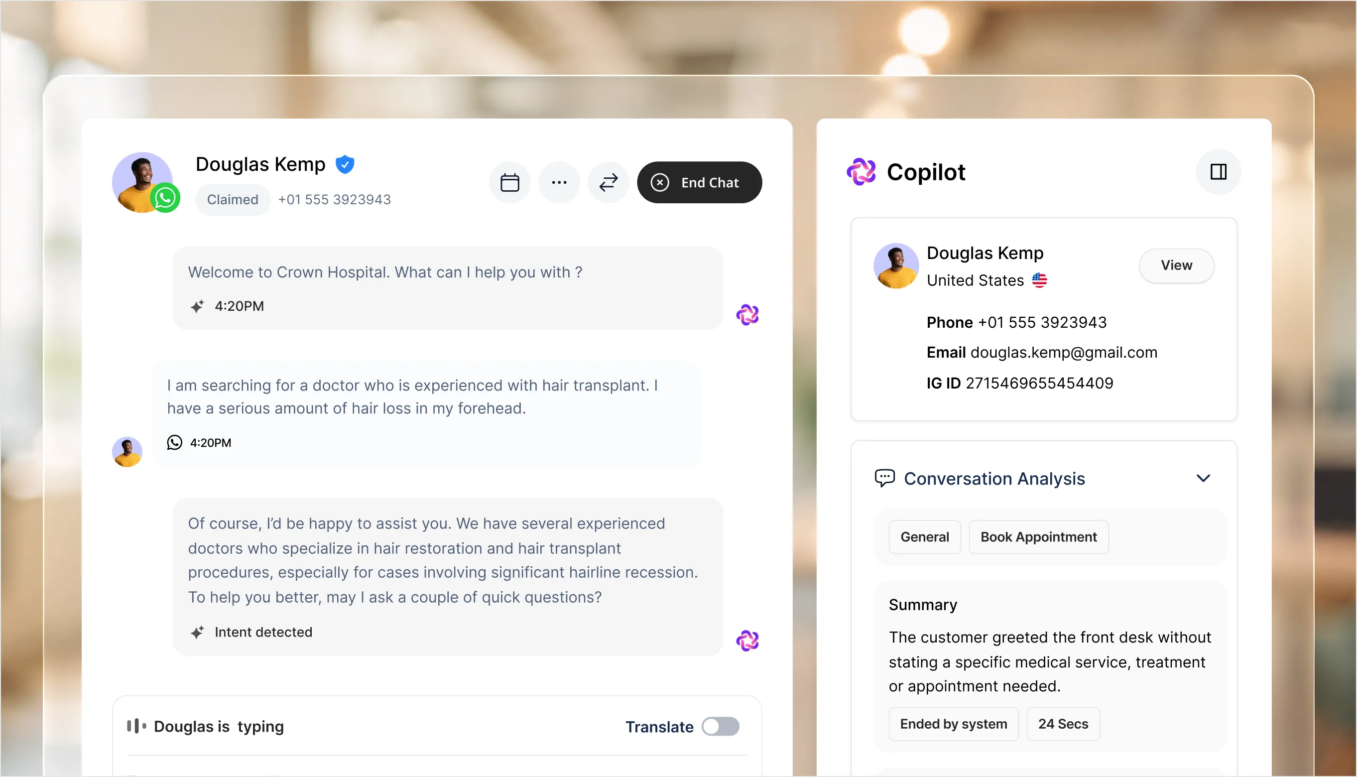 The Fellix Co-pilot panel showing a conversation summary, detected intent and missing fields