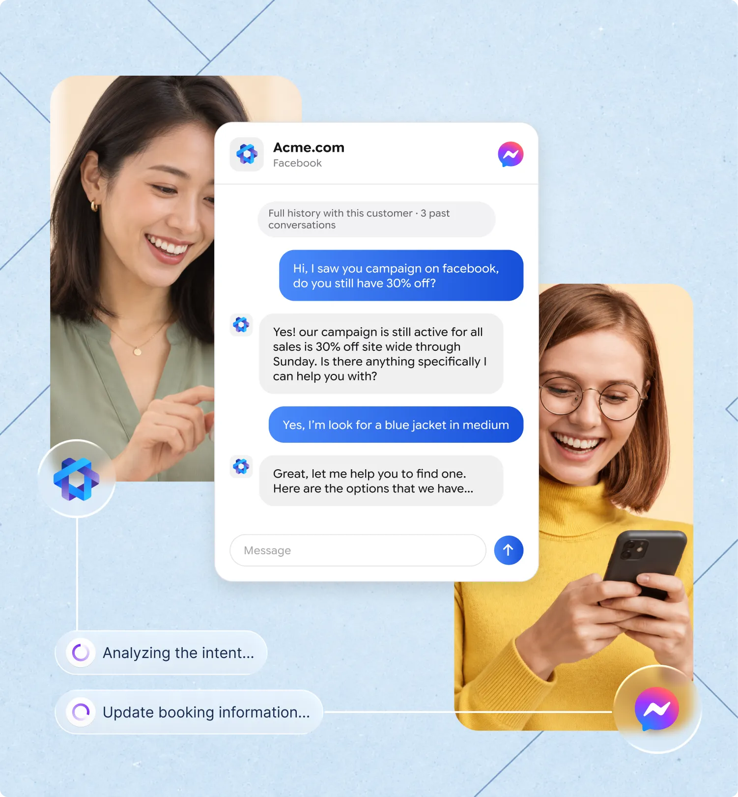 A Facebook Messenger conversation handled by the Fellix AI agent