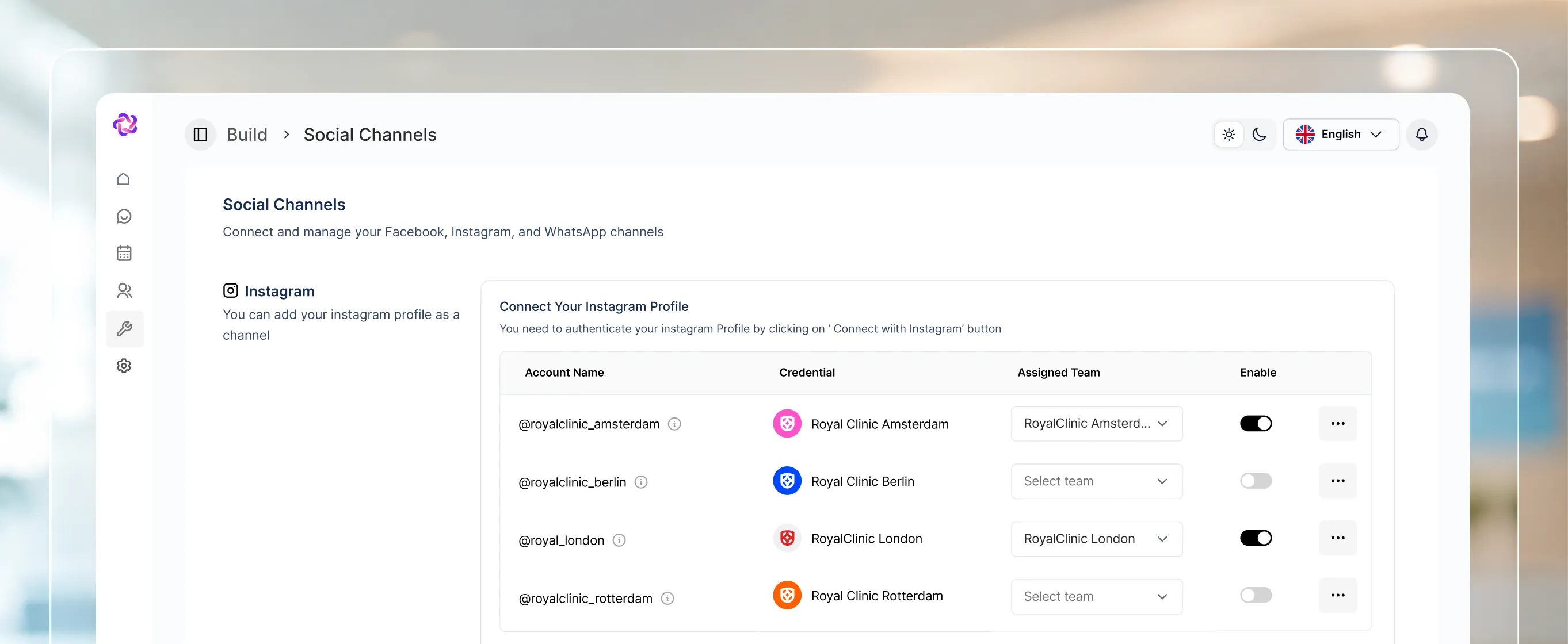 Assigning a channel to a team in the Fellix settings screen